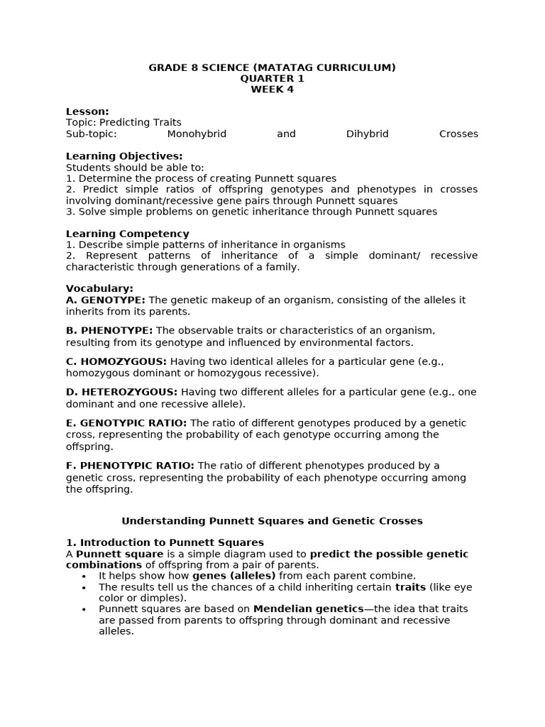 g8 q1 Wk4 Lecture-Notes | PDF | Dominance (Genetics) | Genotype