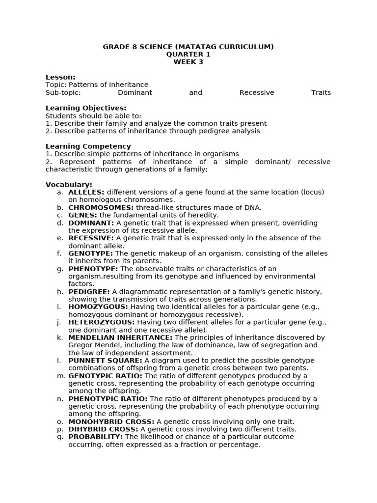 Patterns of Inheritance in Genetics | PDF | Dominance (Genetics) | Genotype