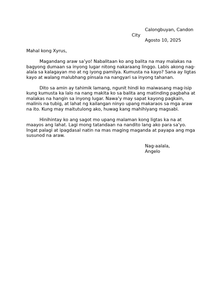 Halimbawa NG Liham Pangkaibigan Na Nangangamusta | PDF