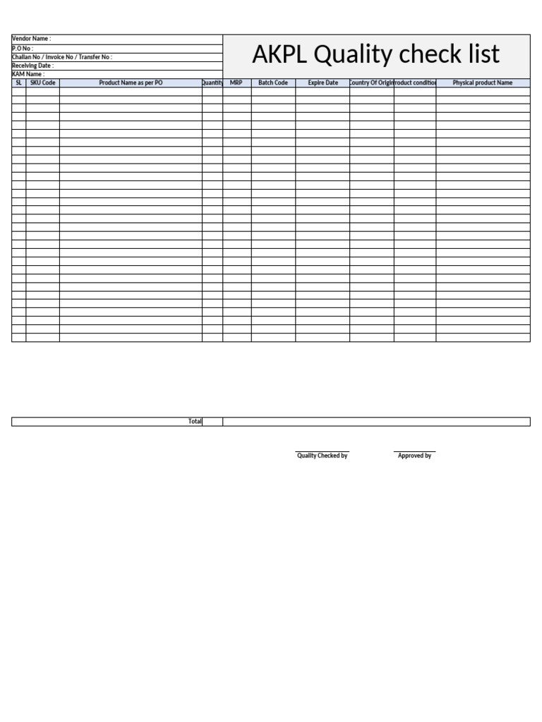 Quality Checklist | PDF