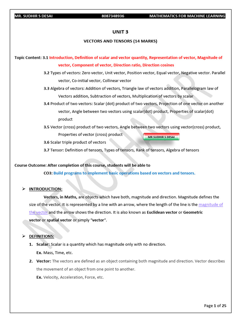 Vectors and Tensors in Mathematics | PDF | Euclidean Vector | Vector Space