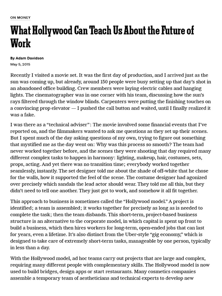 What Hollywood Can Teach Us About The Future of Work - The New York ...