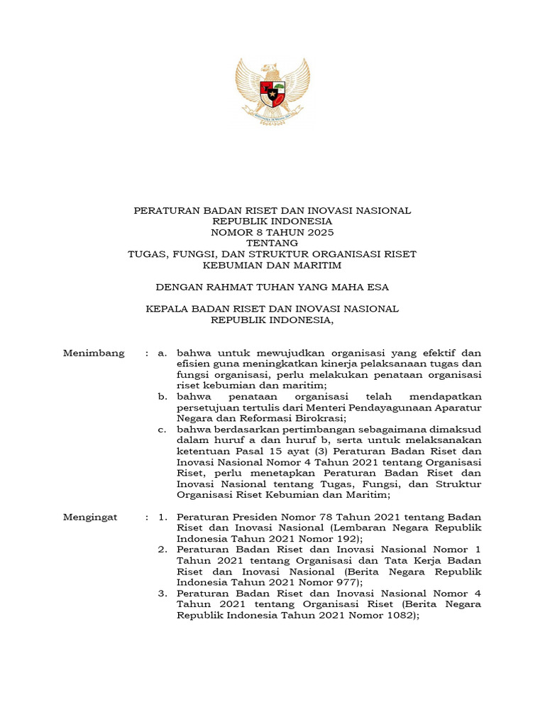 Struktur Organisasi Riset Kebumian dan Maritim | PDF