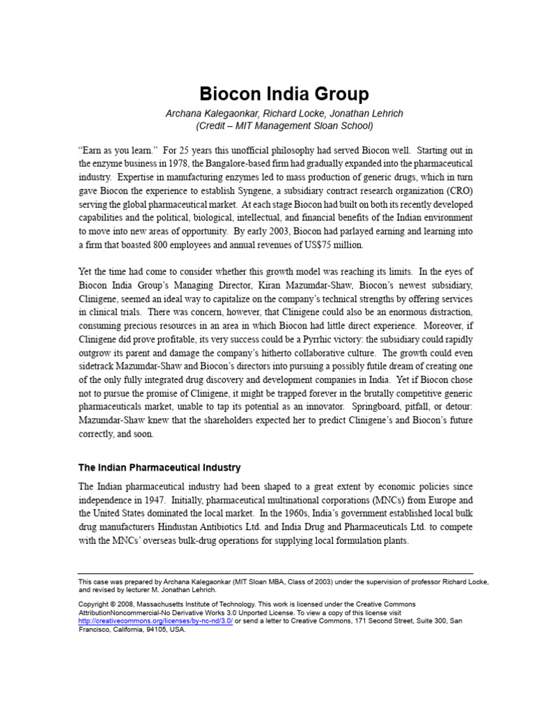 Biocon India Group - Case Study | PDF | Clinical Trial | Pharmaceutical ...