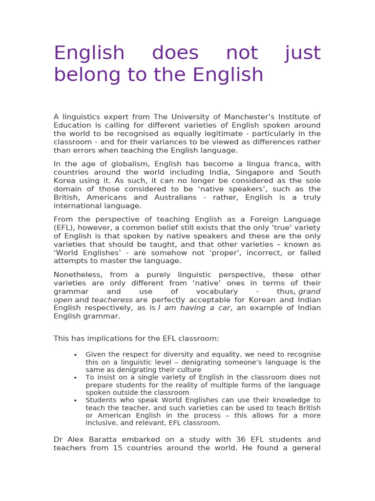 Recognizing World Englishes in EFL | PDF | English Language | English ...