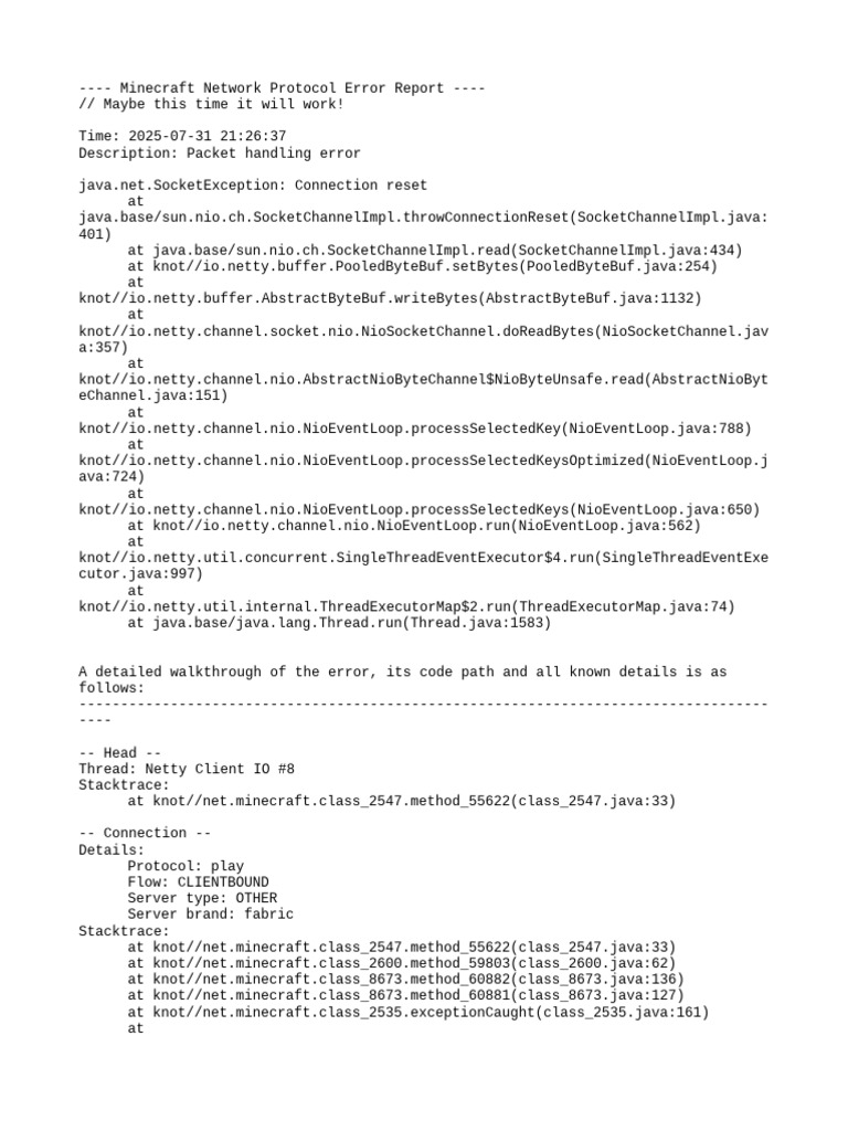 Minecraft Network Protocol Error Report | PDF | Computer Architecture ...