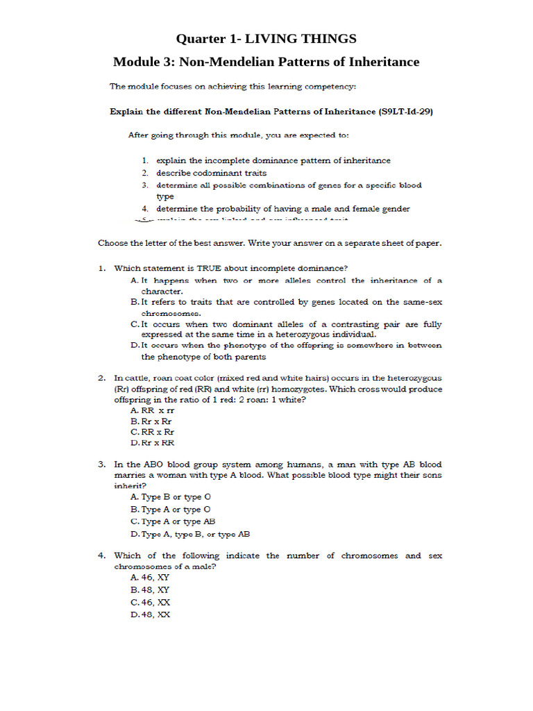 Science 9 - Non Mendelian Patterns of Inheritance | PDF