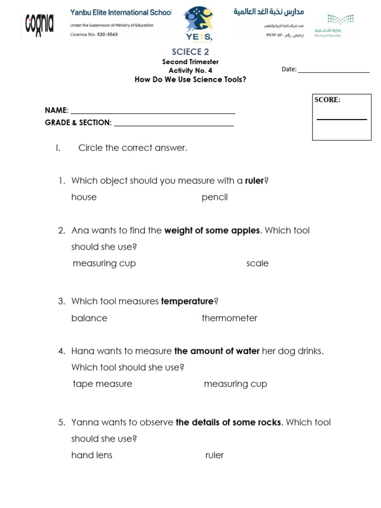 Science Tools Activity for Students | PDF