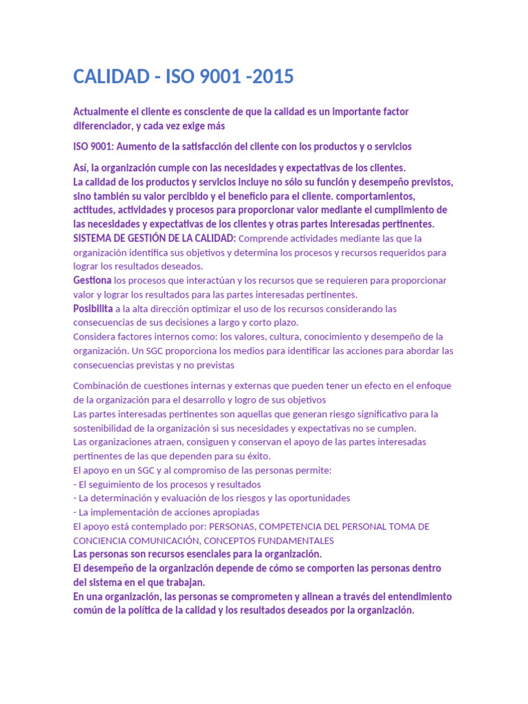 Mejora de Calidad con ISO 9001:2015 | PDF | Gestión de la calidad ...