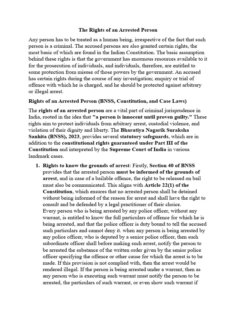 Rights of Arrested Persons Under BNSS | PDF | Arrest | Bail