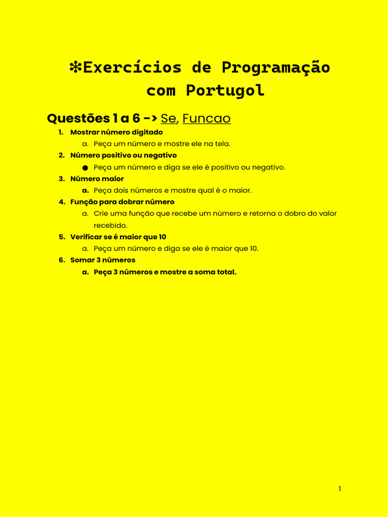 Exercícios de Programação em Portugol | PDF | Json | Script Java