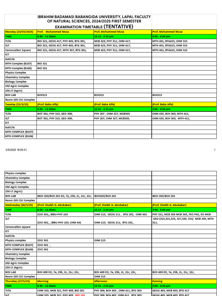 IBBU 2024/2025 Exam Timetable | PDF | Natural Sciences | Physical Sciences