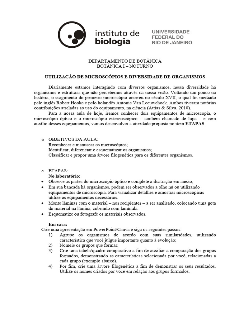 Uso de Microscópios na Classificação Biológica | PDF | Microscópio ...