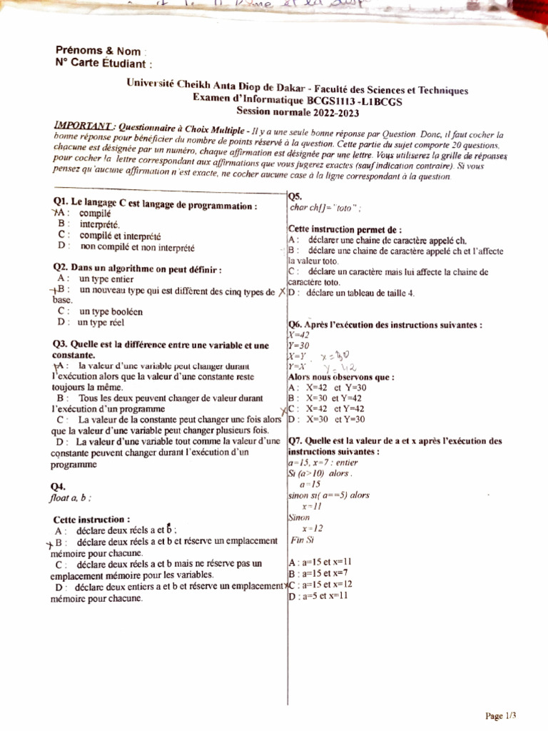 Examen Informatique BCGS 2022-2023 | PDF | Programmation informatique ...