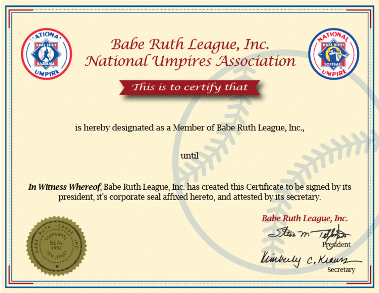 Babe Ruth Umpire Certification Document | PDF