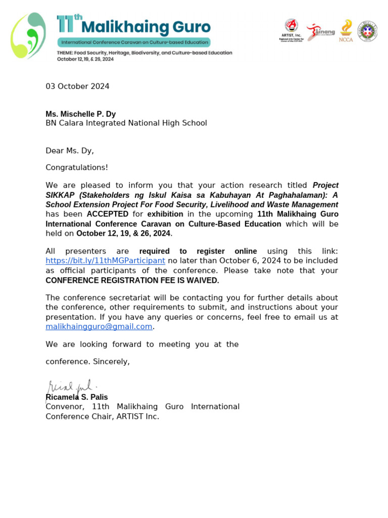 Tamban - Proposal Result Letter | PDF
