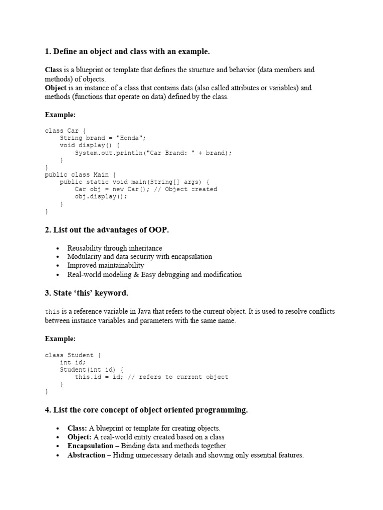 Test - 1 Question and Answers | PDF | Object Oriented Programming ...