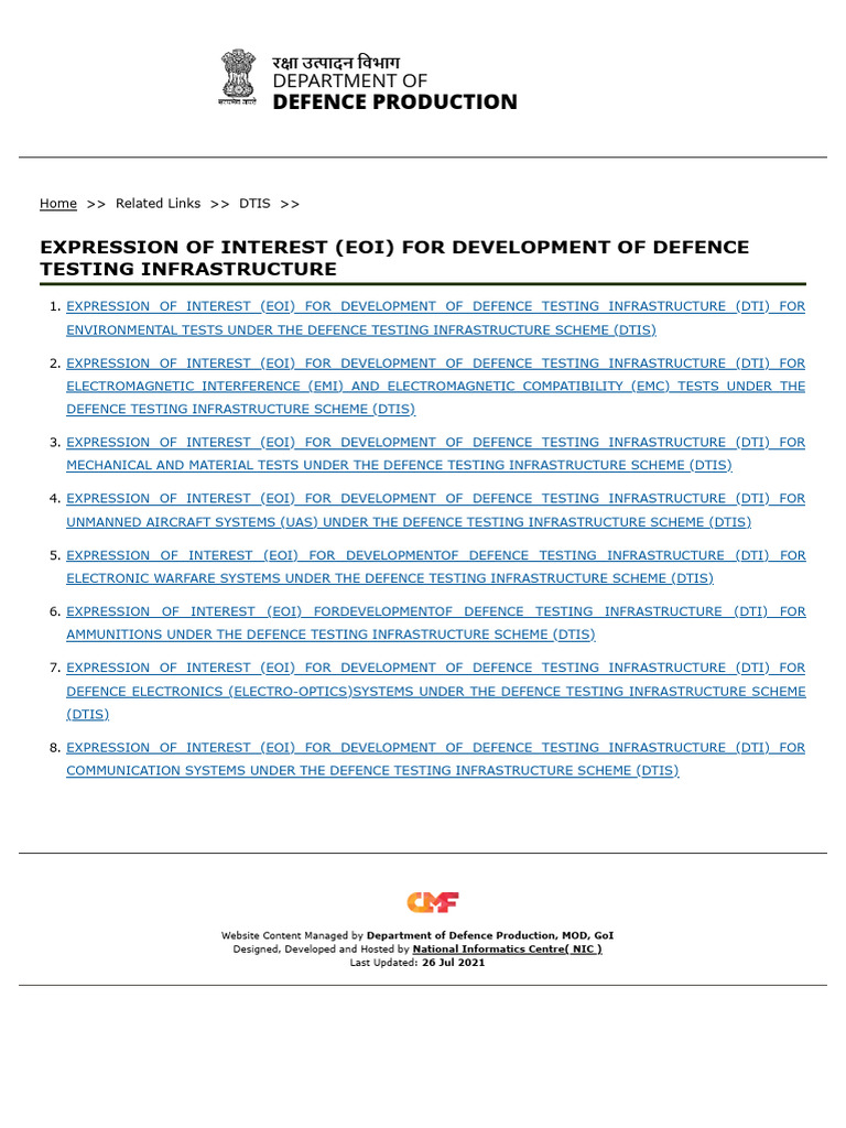 EOI for Defence Testing Infrastructure | PDF