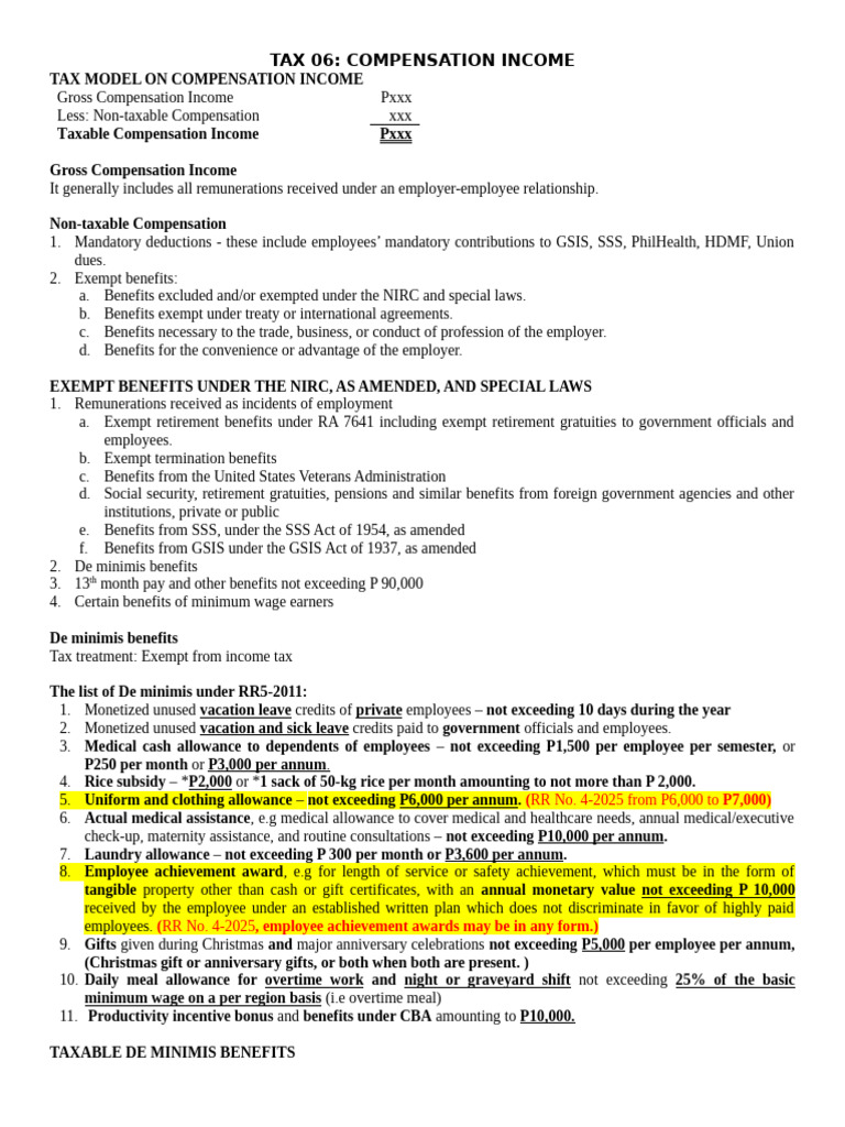 Tax Guide: Compensation Income Overview | PDF | Cost Of Living ...