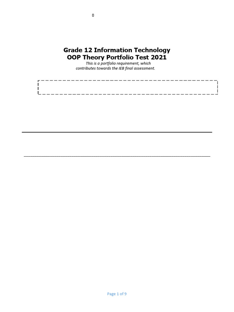 Grade 12 Sba Oop Theory Test 2021 - Final1 QP Mod | PDF | Method ...