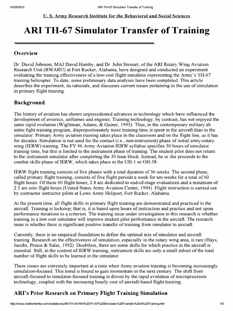 ARI TH-67 Simulator Transfer of Training | PDF