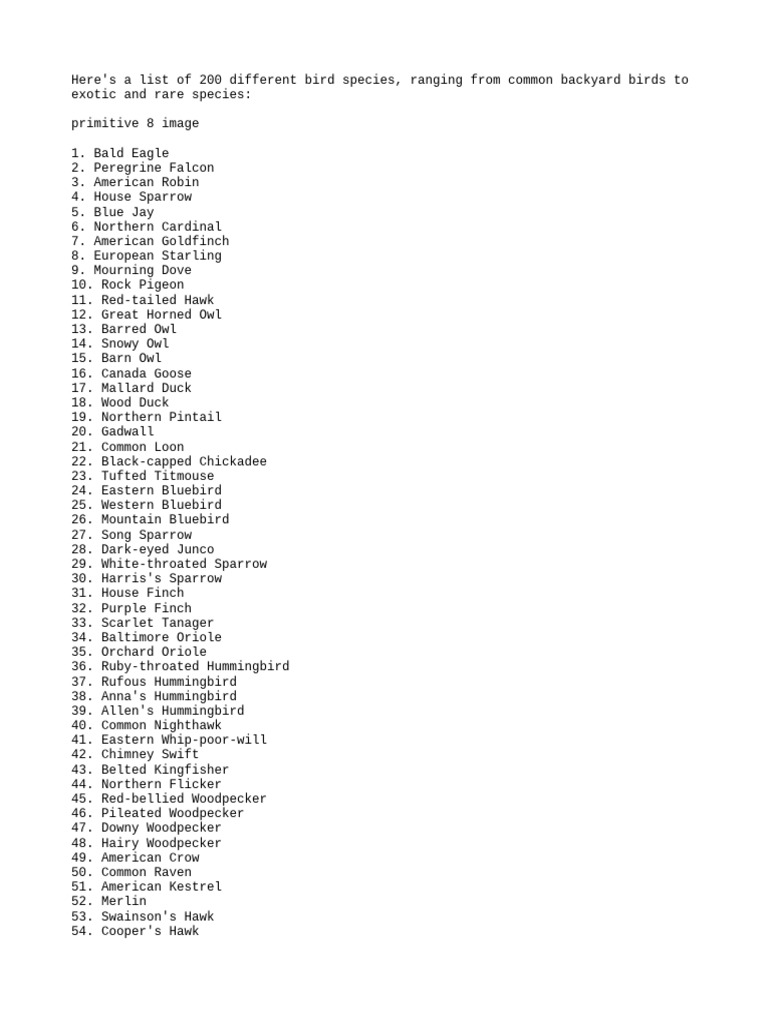 200 Diverse Bird Species List | PDF | Ornithology | Birds