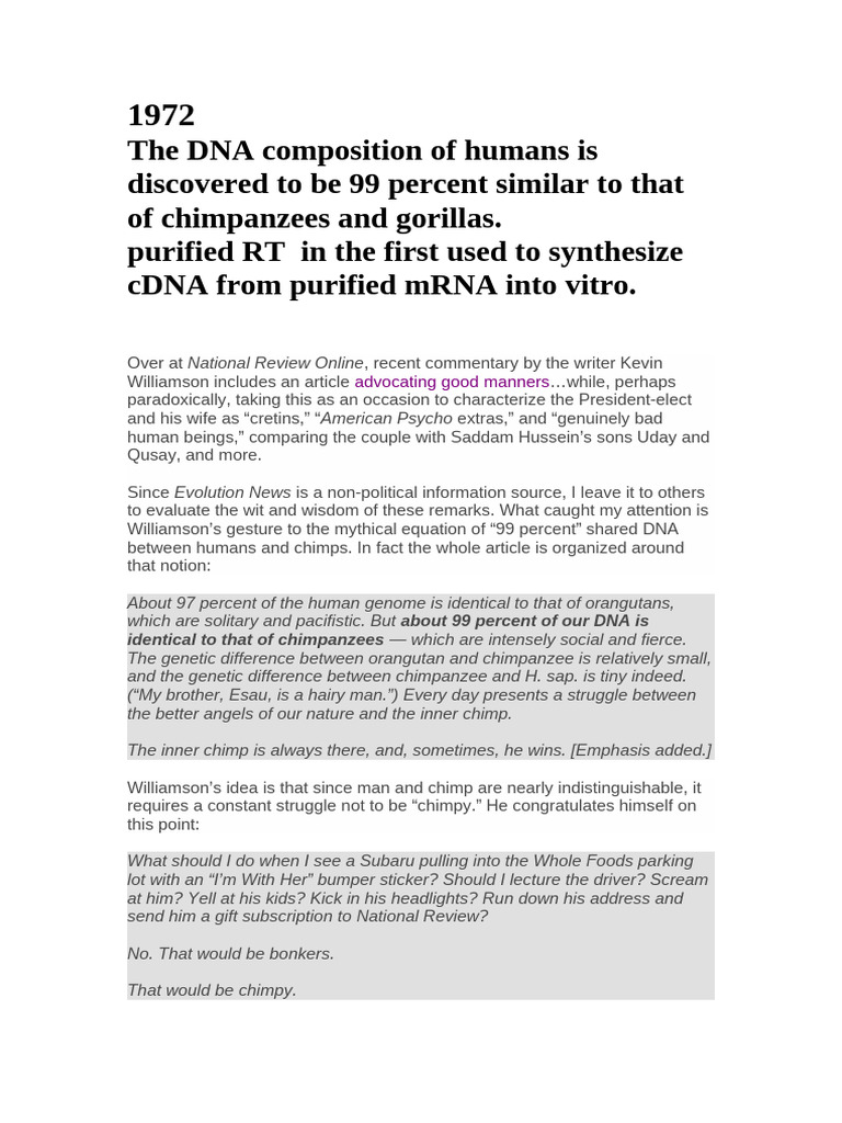 Human-Chimp DNA Similarity Myths | PDF | Gene | Human Genome
