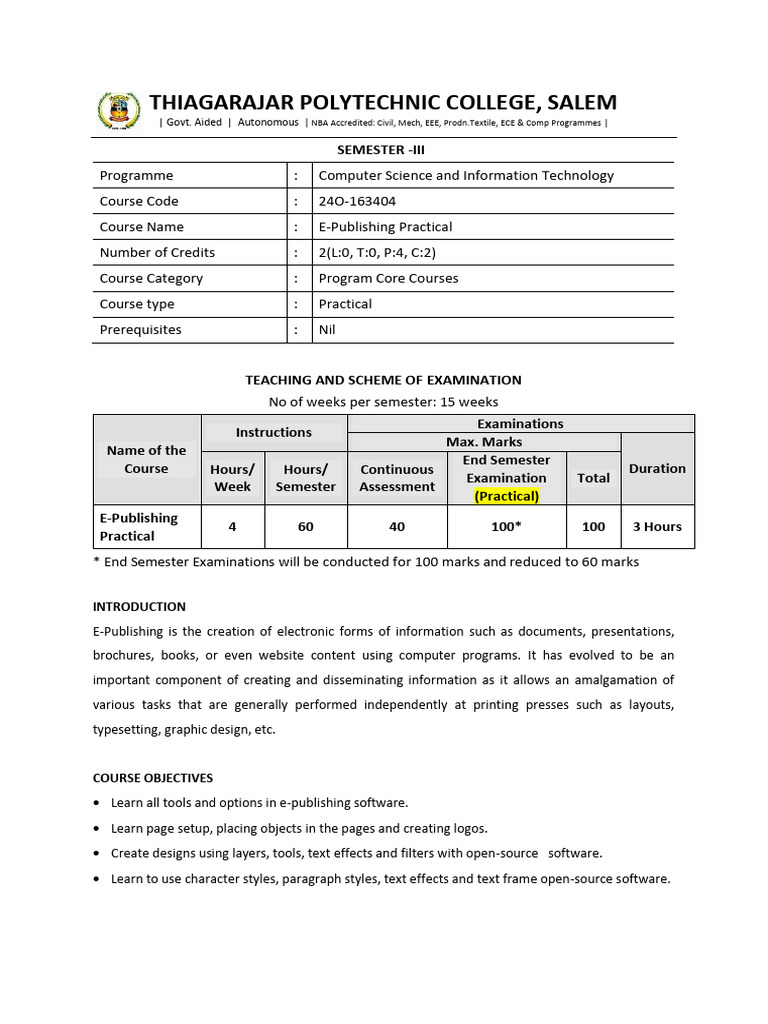 E-Publishing Practical Course Overview | PDF | Page Layout | Menu