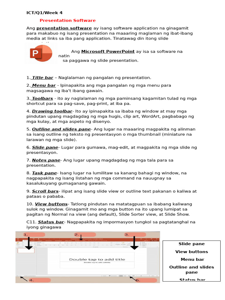 Presentation Software: Title Bar Menu Bar Toolbars Drawing Toolbar | PDF
