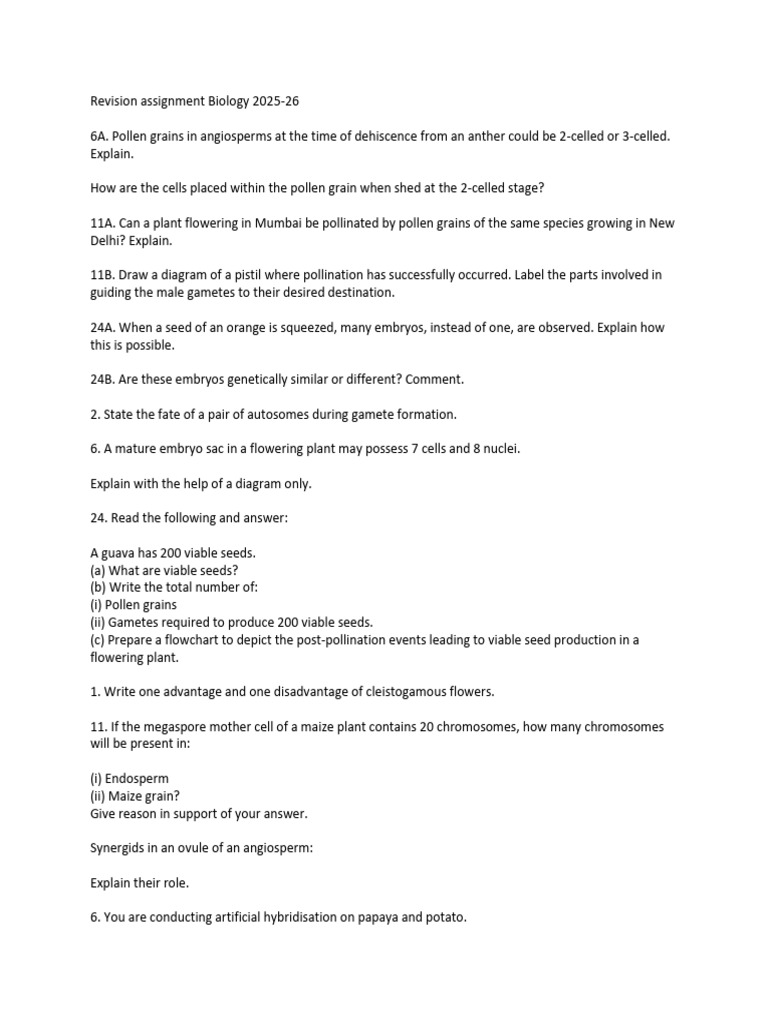 Biology Revision: Angiosperm Pollination Concepts | PDF | Flowers | Pollen