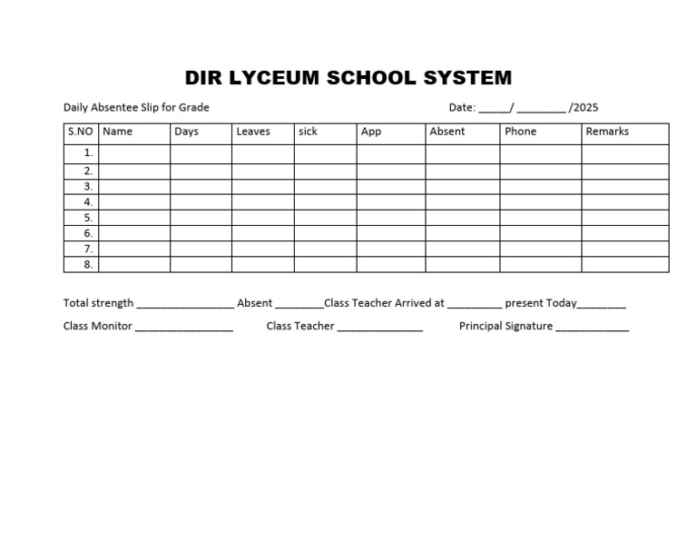 Daily Absentee Slip for Students | PDF