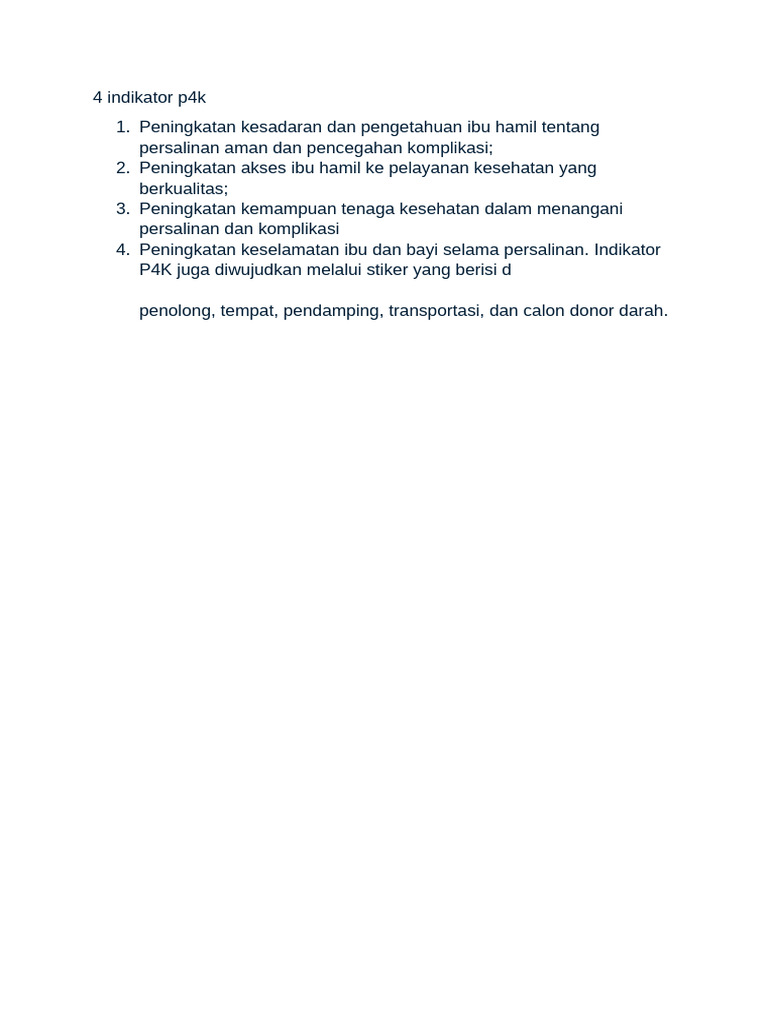 Indikator P4K untuk Keselamatan Ibu dan Bayi | PDF