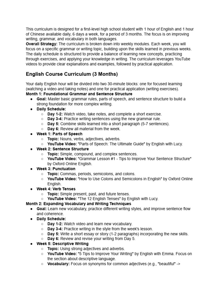 English Learning Curriculum Overview | PDF | Part Of Speech | English ...