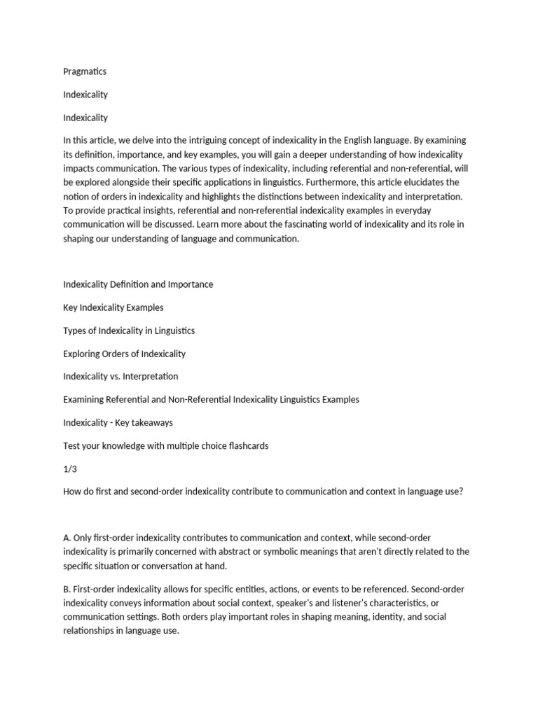 Pragmatics Indexicality. Linguistic Branches | PDF | Semantics ...