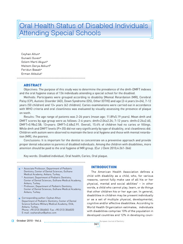 Oral Health Status of Disabled Individuals | PDF | Oral Hygiene | Dentistry