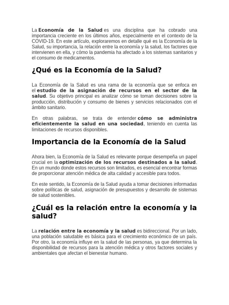 Corte Económico en Salud Pública | PDF | Economía de la Salud | Cuidado ...