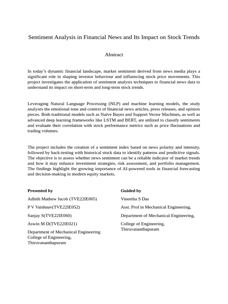 Sentiment Analysis in Financial News and Its Impact On Stock Trends ...
