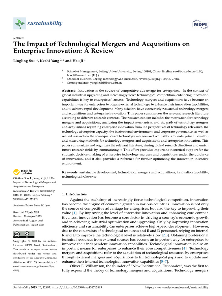Sustainability 15 12883 | PDF | Mergers And Acquisitions | Innovation