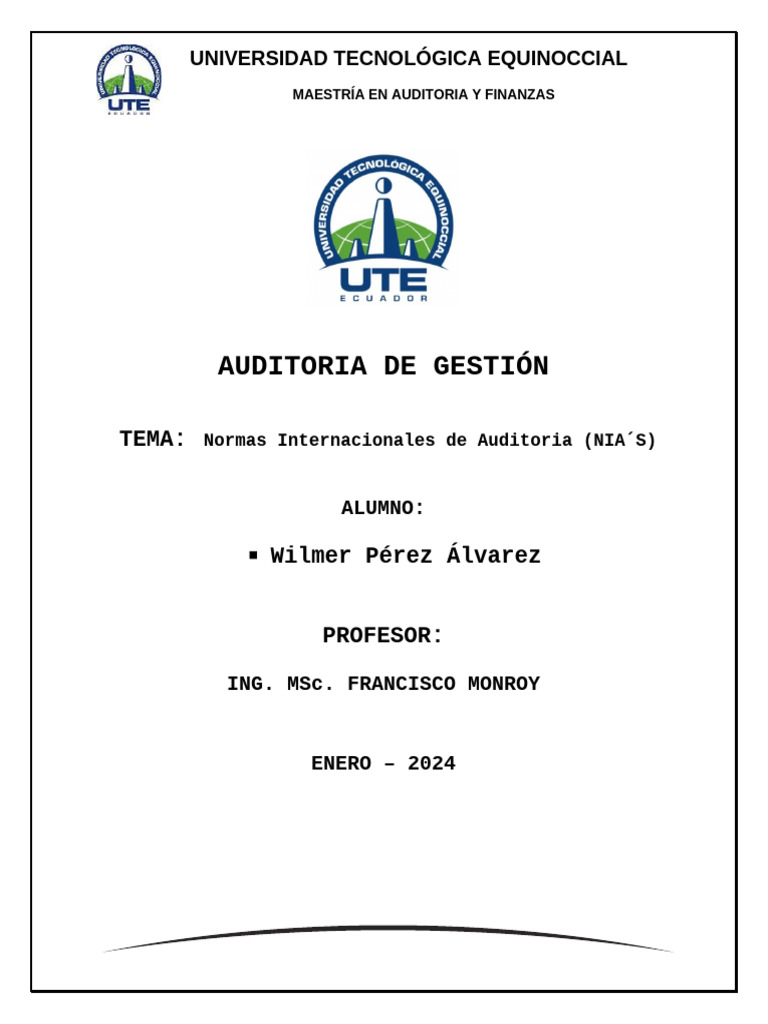 Normas Internacionales de Auditoría (NIA) | PDF | Auditoría | Contralor