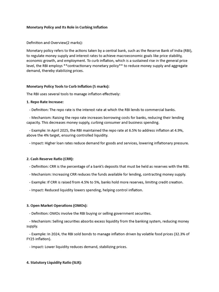 Monetary Policy and Its Role in Curbing Inflation | PDF | Fiscal Policy ...