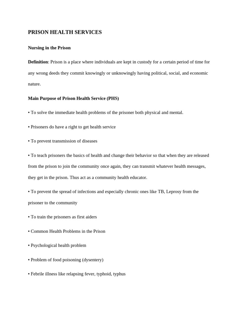 Prison Health Services Overview | PDF | Infection | Prison