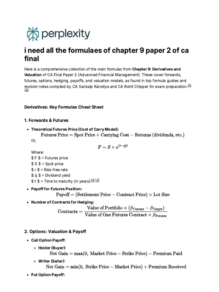 CA Final AFM Chapter 9 Formulas Guide | PDF | Greeks (Finance) | Option ...