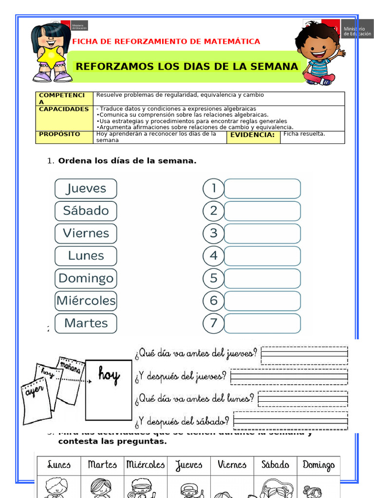 Reconocimiento de los Días de la Semana | PDF