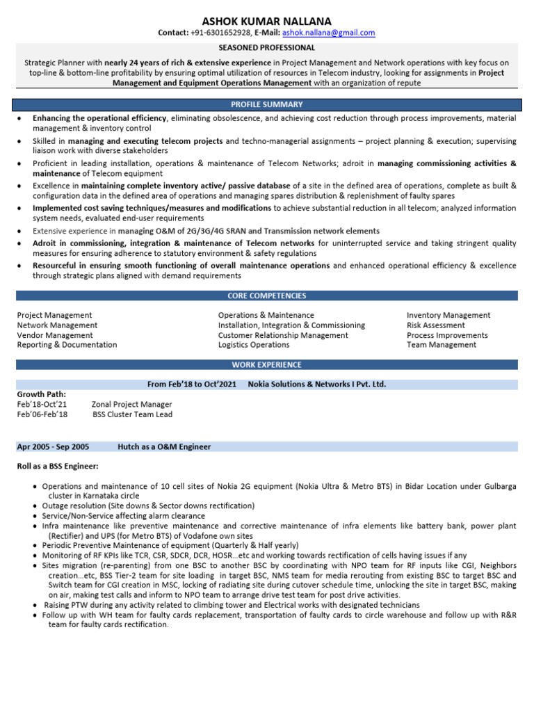 Telecom Project Management Expert Resume | PDF | Project Management ...