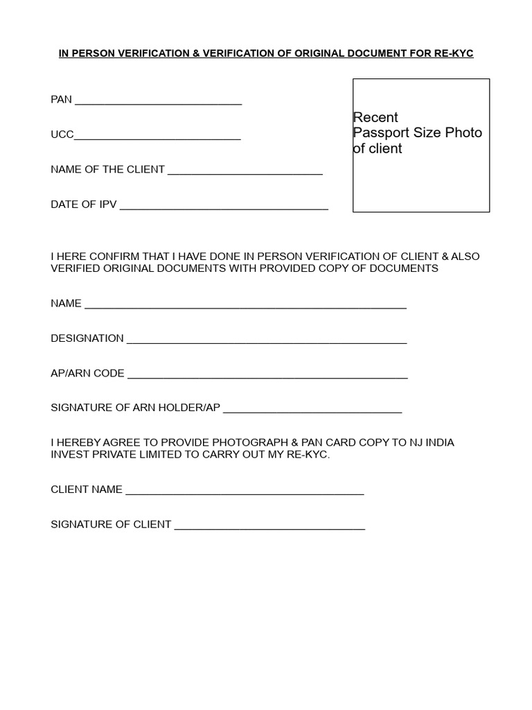 Ipv Form For Re-Kyc | PDF