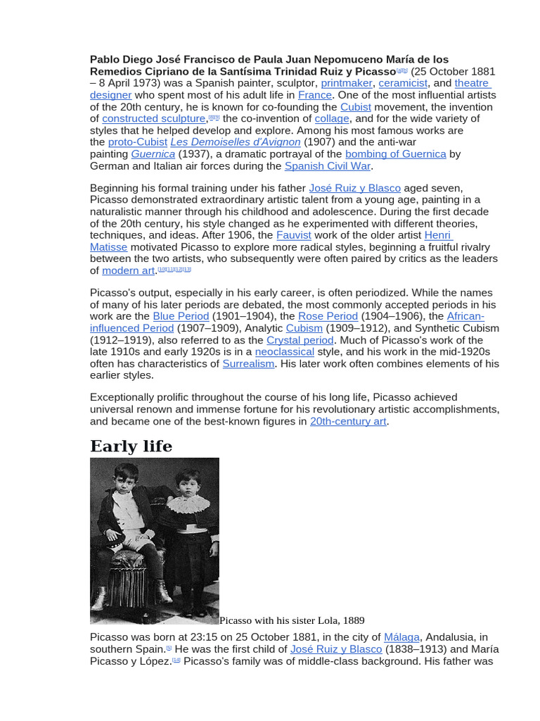 Pablo Picasso: Life and Art Overview | PDF | Pablo Picasso | Paintings