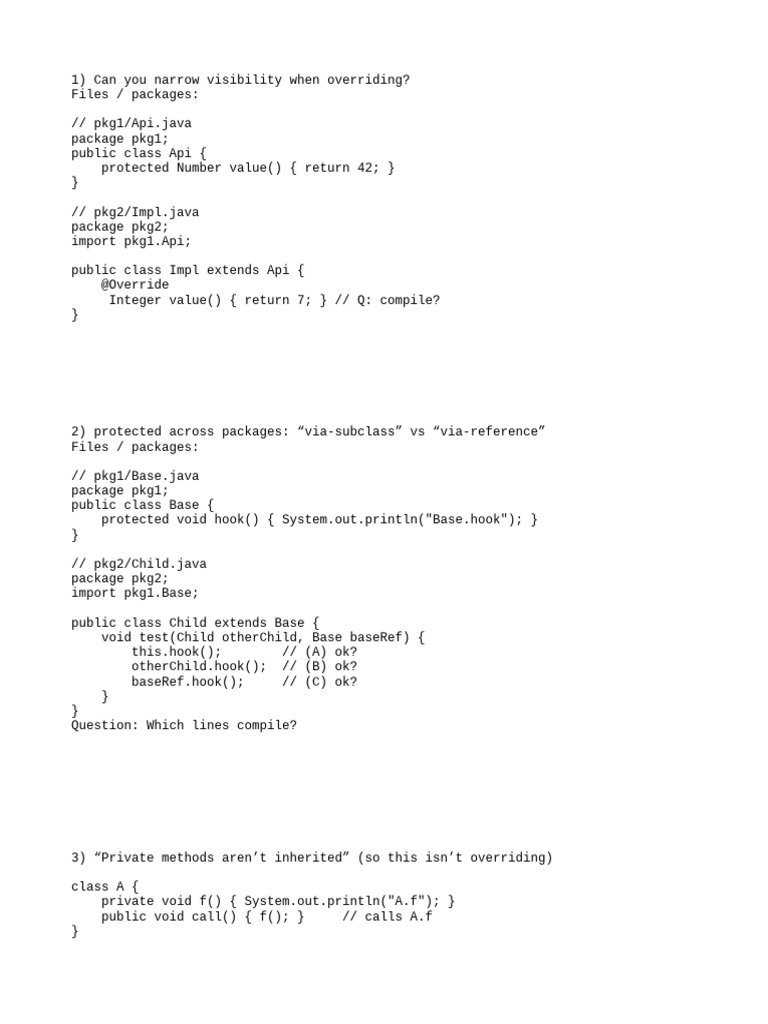 Java Access Modifiers Compilation Questions | PDF