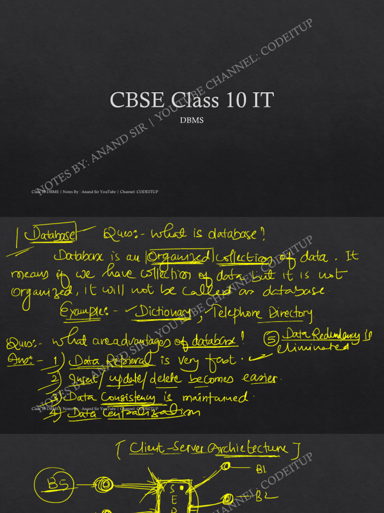 Class 10 DBMS Notes by Anand Sir | PDF