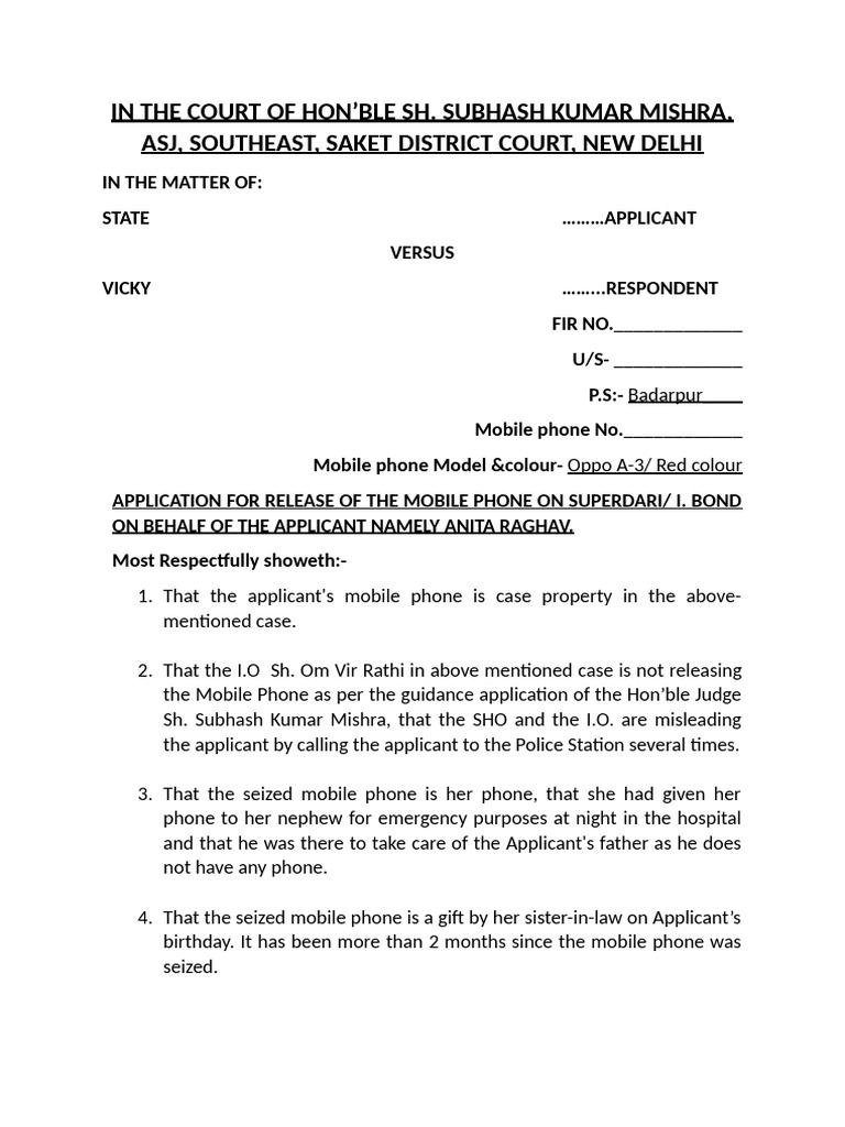 Application for Mobile Phone Release | PDF