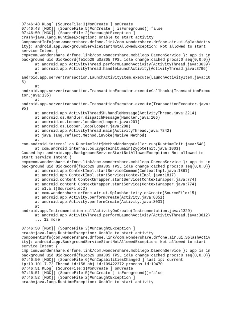 Android Background Service Crash Log | PDF | Network Socket | Computing